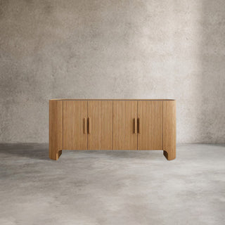 Astor Marble Top Sideboard Buffet Table Wood Living Room Entryways Cabinet Reeded Detailing