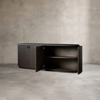 Bexler & Danny Sideboard: Fluted Black Solid Wood Living Room Entryway Cabinet