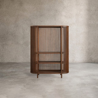 Paige Low Reeded Wood Storage Cabinet