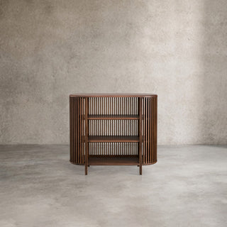 Paige Low Reeded Wood Storage Cabinet