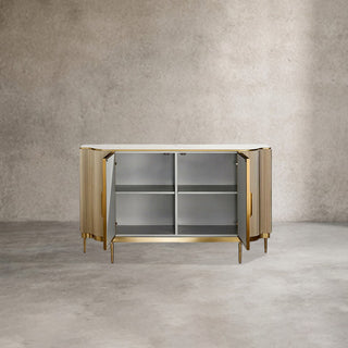 Perla Luxury Slate Top Sideboard: Mother-of-Pearl Door Panel & Gold Living Room Buffet Storage Cabinet