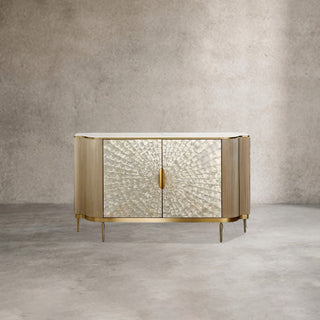 Perla Luxury Slate Top Sideboard: Mother-of-Pearl Door Panel & Gold Living Room Buffet Storage Cabinet