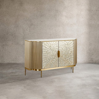 Perla Luxury Slate Top Sideboard: Mother-of-Pearl Door Panel & Gold Living Room Buffet Storage Cabinet