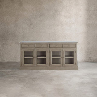 Kensington Marble Top Wood Sideboard: Glass Doors Buffet Storage & Entryways Living Room Side Cabinet