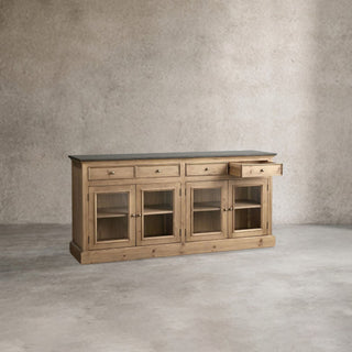 Kensington Marble Top Wood Sideboard: Glass Doors Buffet Storage & Entryways Living Room Side Cabinet