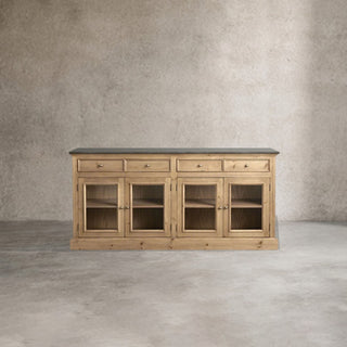 Kensington Marble Top Wood Sideboard: Glass Doors Buffet Storage & Entryways Living Room Side Cabinet
