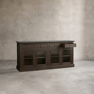 Kensington Marble Top Wood Sideboard: Glass Doors Buffet Storage & Entryways Living Room Side Cabinet
