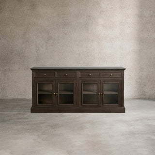 Kensington Marble Top Wood Sideboard: Glass Doors Buffet Storage & Entryways Living Room Side Cabinet
