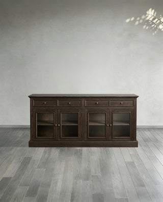 Kensington Marble Top Wood Sideboard: Glass Doors Buffet Storage & Entryways Living Room Side Cabinet