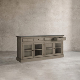 Kensington Marble Top Wood Sideboard: Glass Doors Buffet Storage & Entryways Living Room Side Cabinet