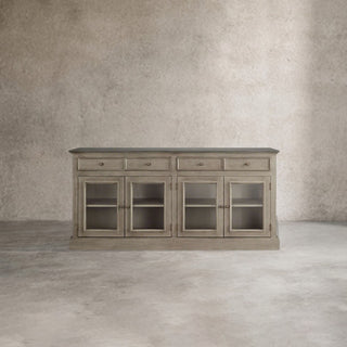 Kensington Marble Top Wood Sideboard: Glass Doors Buffet Storage & Entryways Living Room Side Cabinet