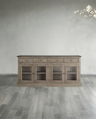 Kensington Marble Top Wood Sideboard: Glass Doors Buffet Storage & Entryways Living Room Side Cabinet