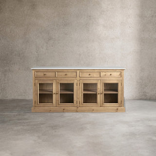 Kensington Marble Top Wood Sideboard: Glass Doors Buffet Storage & Entryways Living Room Side Cabinet