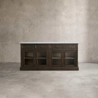 Kensington Marble Top Wood Sideboard: Glass Doors Buffet Storage & Entryways Living Room Side Cabinet