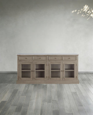 Kensington Marble Top Wood Sideboard: Glass Doors Buffet Storage & Entryways Living Room Side Cabinet