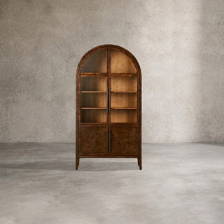 Hattie Burl Glass Cabinet: Tall Wood Display Case & Storage Cabinet