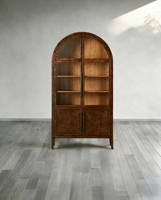 Hattie Burl Glass Cabinet: Tall Wood Display Case & Storage Cabinet
