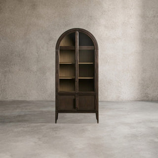 Hattie Oak Wood Glass Tall Display Cabinet: Living Room Storage & Decor Cabinet