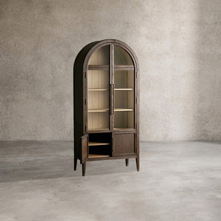 Hattie Oak Wood Glass Tall Display Cabinet: Living Room Storage & Decor Cabinet