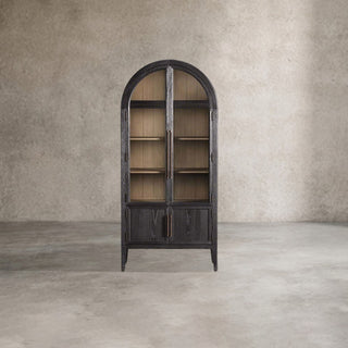 Hattie Oak Wood Glass Tall Display Cabinet: Living Room Storage & Decor Cabinet
