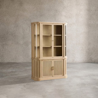 Coventry Reeded Detailing White Oak Glass Tall Display Cabinet