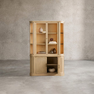 Coventry Reeded Detailing White Oak Glass Tall Display Cabinet