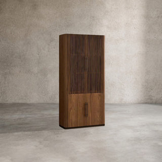 Piermont Modular Reeded Black Walnut Tall Display Cabinet