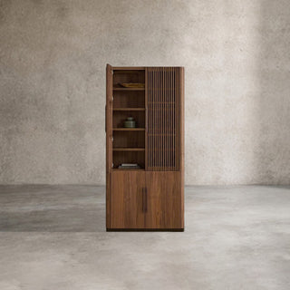 Piermont Modular Reeded Black Walnut Tall Display Cabinet