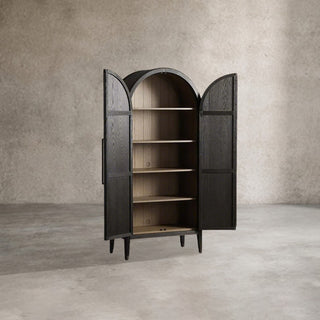 Hattie Oak Wood Tall Storage Cabinet: Living Room Display Cabinet & Bookcase