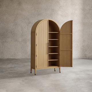 Hattie Oak Wood Tall Storage Cabinet: Living Room Display Cabinet & Bookcase