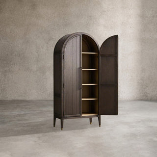 Hattie Oak Wood Tall Storage Cabinet: Living Room Display Cabinet & Bookcase