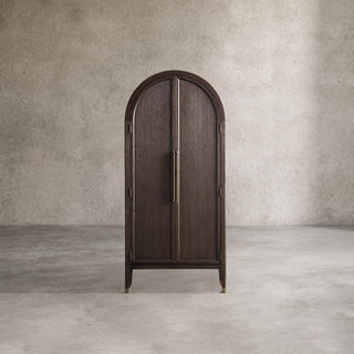 Hattie Oak Wood Tall Storage Cabinet: Living Room Display Cabinet & Bookcase