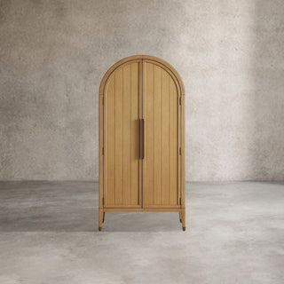 Hattie Oak Wood Tall Storage Cabinet: Living Room Display Cabinet & Bookcase