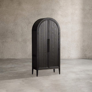 Hattie Oak Wood Tall Storage Cabinet: Living Room Display Cabinet & Bookcase