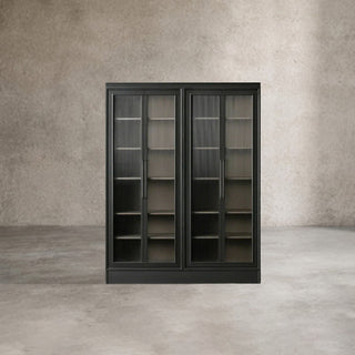 Rowan Modular Tall Display Cabinet: Reeded Glass Doors Living Room & Study Storage & Decor Display Cabinet