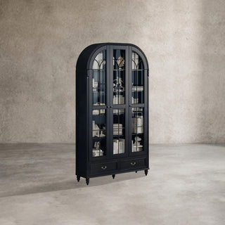 Hattie II Classical European Design Wood & Glass Tall Display Cabinet