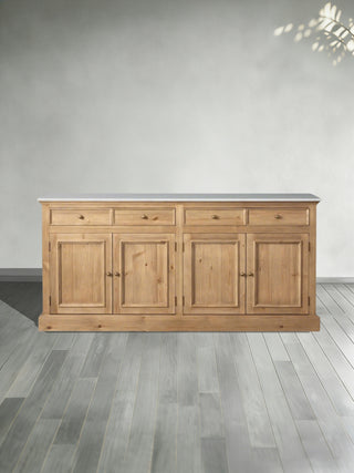 Kensington Marble Top Sideboard Pine Buffet Storage Cabinet Wood Living Room Cabinet