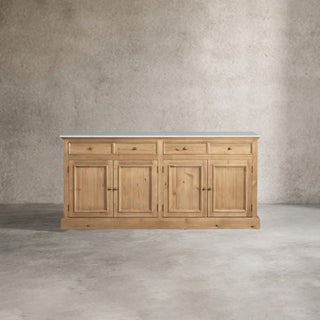 Kensington Marble Top Sideboard Pine Buffet Storage Cabinet Wood Living Room Cabinet