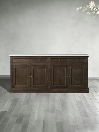 Kensington Marble Top Sideboard Pine Buffet Storage Cabinet Wood Living Room Cabinet