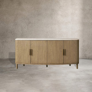 Danny Marble Top Sideboard Oak Wood Buffet Buffet Table Cabinet Country Entryways TV Cabinet