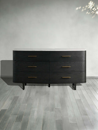 Danny Wood Six-Drawer Dresser with Marble Top Chest Of 6 Drawers Storage Cabinet