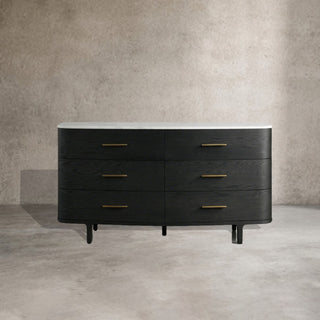 Danny Wood Six-Drawer Dresser with Marble Top Chest Of 6 Drawers Storage Cabinet