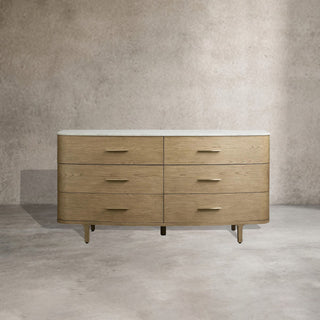 Danny Wood Six-Drawer Dresser with Marble Top Chest Of 6 Drawers Storage Cabinet