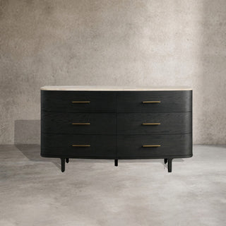 Danny Wood Six-Drawer Dresser with Marble Top Chest Of 6 Drawers Storage Cabinet