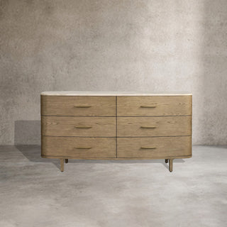 Danny Wood Six-Drawer Dresser with Marble Top Chest Of 6 Drawers Storage Cabinet