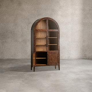 Hattie Burl Glass Cabinet Tall display Case Wood Storage Cabinets