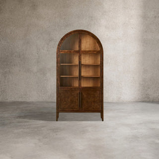 Hattie Burl Glass Cabinet Tall display Case Wood Storage Cabinets