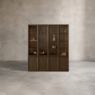 Nason Modular Glass Display Cabinets Oak Wood Tall Cabinets Large Bookcase with Integrated LED Lighting