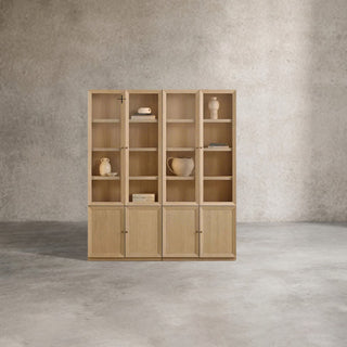 Nason Modular Glass Display Cabinets Oak Wood Tall Cabinets Large Bookcase with Integrated LED Lighting