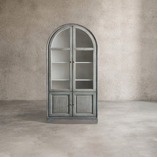 Giotto Antique Tall Display Cabinet Wood Side Storage Cabinet Bookcase with Glass Doors
